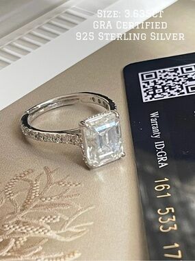 3.635 carat GRA certified Moissanite Ring in 925 Silver (Octagon, 8*10mm, VVS1)